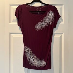 INC International Concepts Women's Maroon Top with Silver Beaded Accents